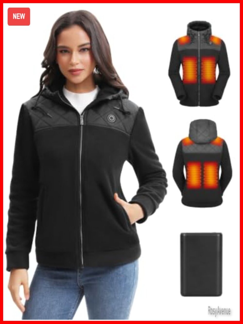 Heated Fleece Jacket Hoodie 12V Battery 6 Zones 15000mAh Women's Outdoor
